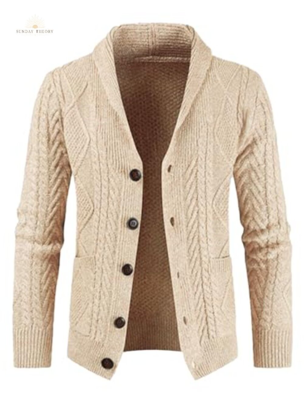 Mens Wool Blend Shawl Collar Cable Knit Button Cardigan Sweater